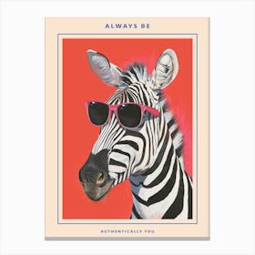 Kitsch Portrait Of A Zebra In Sunglasses 3 Poster Canvas Print
