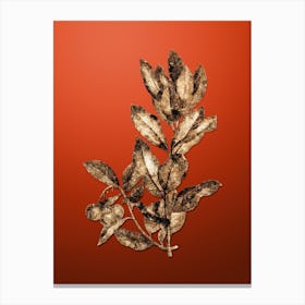Gold Botanical Strawberry Tree Branch on Tomato Red Canvas Print