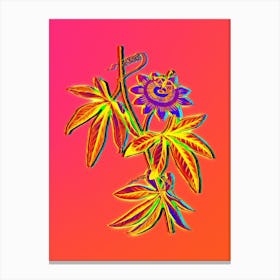 Neon Blue Passionflower Botanical in Hot Pink and Electric Blue Canvas Print