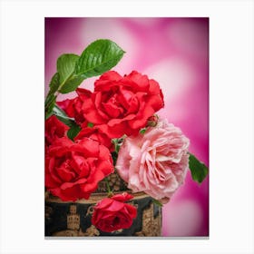 Red Roses In A Vase Photo Canvas Print