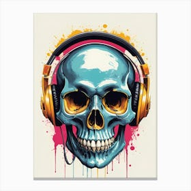 Skull With Headphones Pop Art (15) Canvas Print