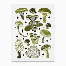 Texas Mushrooms   Olive Green Canvas Print