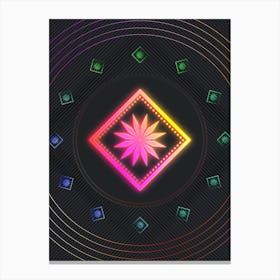 Neon Geometric Glyph in Pink and Yellow Circle Array on Black n.0138 Canvas Print
