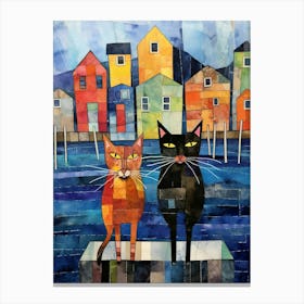 Two Patchwork Cats At The Docks Canvas Print
