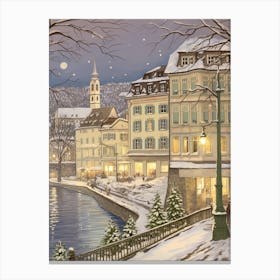 Vintage Winter Illustration Zurich Switzerland 3 Canvas Print