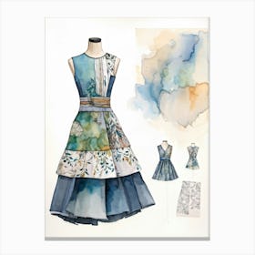 A Watercolor Illustration Brought To Life In A Detailed Sketch Of A Frock Composed Entirely From Re 1 Canvas Print