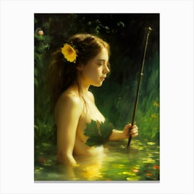 Print Spirit Of The Pond Dryad Nymph Nature Goddess Woman Young In A Forest Pond Green Yellow Canvas Print