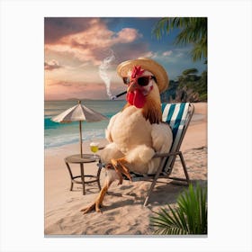 Rooster On The Beach 1 Canvas Print