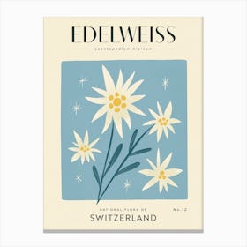 Vintage Blue And White Edelweiss Flower Of Switzerland Canvas Print