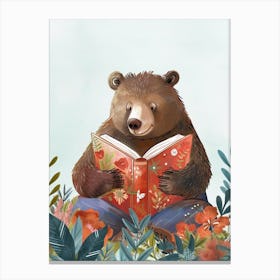 Sloth Bear Reading Storybook Illustration 4 Canvas Print