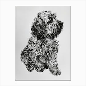 Long Hair Furry Dog Line Sketch 4 Canvas Print