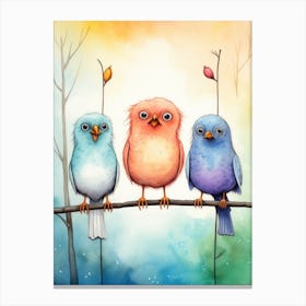 Colorful Birds On A Branch Canvas Print