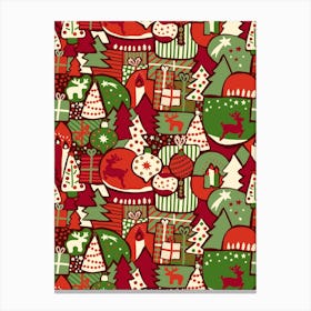 Abstract Red, Green, White Scandinavian Christmas Patchwork Canvas Print