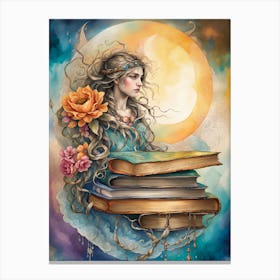 Girl With Books Canvas Print