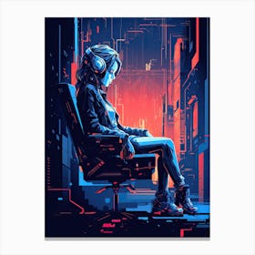 Futuristic Girl In A Chair, Cyberpunk Canvas Print