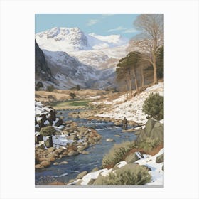 Vintage Winter Illustration Snowdonia National Park United Kingdom 3 Canvas Print