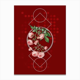 Vintage Pink Rambler Roses Botanical with Geometric Line Motif and Dot Pattern n.0389 Canvas Print