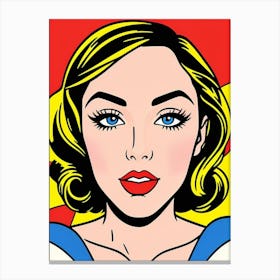 Striking Colors: A Woman’s Face in Retro Pop Style Pop Art Canvas Print