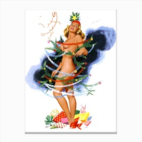 Nude Pin Up Girl As A Christmas Tree Canvas Print