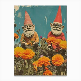 Retro Photo Of Gnomes In The Garden 4 Canvas Print