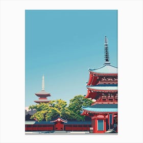 Senso Ji Temple Tokyo 1 Colourful Illustration Canvas Print