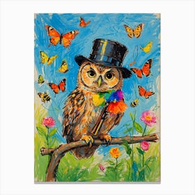 Owl In Top Hat 3 Canvas Print