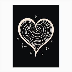 Black & White Swirly Line Heart 1 Canvas Print