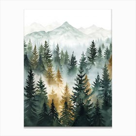 Watercolor Of Pine Forest Canvas Print