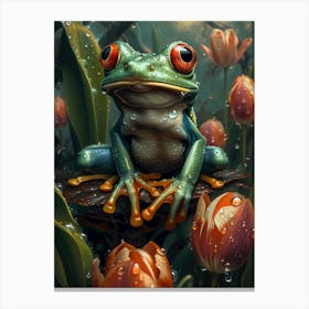 Frog with tulips 1 Canvas Print