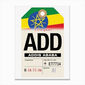 Addis Ababa (ADD) Ethiopia Vintage Airline Luggage Tag Canvas Print