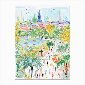 Bangkok, Dreamy Storybook Illustration 4 Canvas Print