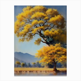 Yellow Tree By The Lake Canvas Print