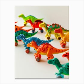 Colourful Toy Dinosaur Roller Skating Race Canvas Print