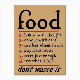 Food, Don't Waste It, Vintage WPA Poster Canvas Print