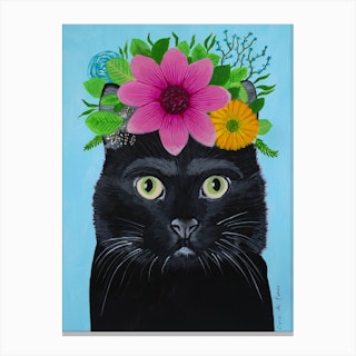 Frida Kahlo Black Cat Canvas Print