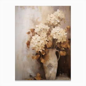 Hydrangea, Autumn Fall Flowers Sitting In A White Vase, Farmhouse Style 4 Canvas Print