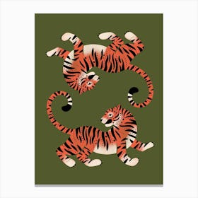 Tiger Twins In Green Canvas Print