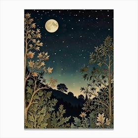 Moonlight In The Woods Style William Morris Art Print 7 Canvas Print