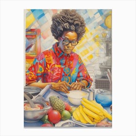 Afro Cooking Pencil Drawing Patchwork 5 Canvas Print