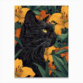 Black Cat With Lilies 1 Canvas Print