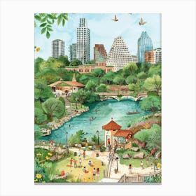 Storybook Illustration Zilker Metropolitan Park Austin Texas 4 Canvas Print