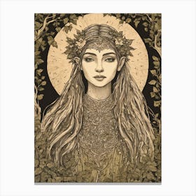 Lireth Wood Elf - Nature Ivy Spirit Lord of the Rings Inspired Copper Elf - Elven Pagan Botanical Witch Feature Wall Medieval Gothic Line Art Folk HD Canvas Print