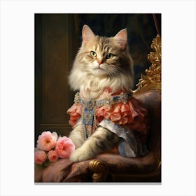 Royal Cat In Pink Rococo Style 1 Canvas Print