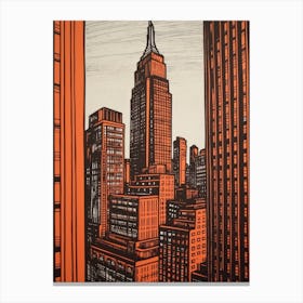 Empire State Building New York City, United States Linocut Illustration Style 1 Canvas Print