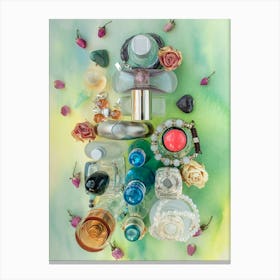 Perfume Bottles And Roses Canvas Print