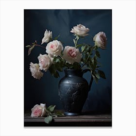 Dark Vintage Flower Oil Painting Canvas Print