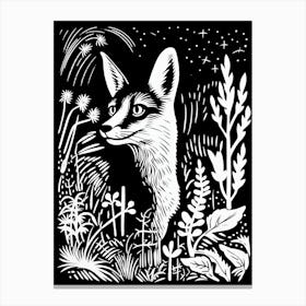 Fox In The Forest Linocut Illustration 7  Canvas Print