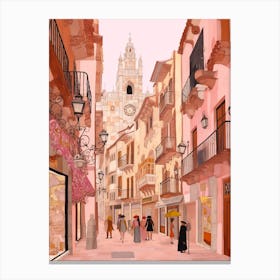 Valencia Spain 5 Vintage Pink Travel Illustration Canvas Print