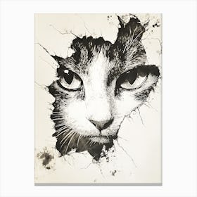 Angry Cat Watching from Wall Hole 10 Canvas Print