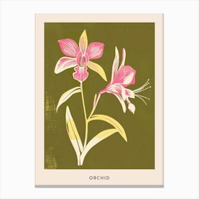 Pink & Green Orchid 1 Flower Poster Canvas Print